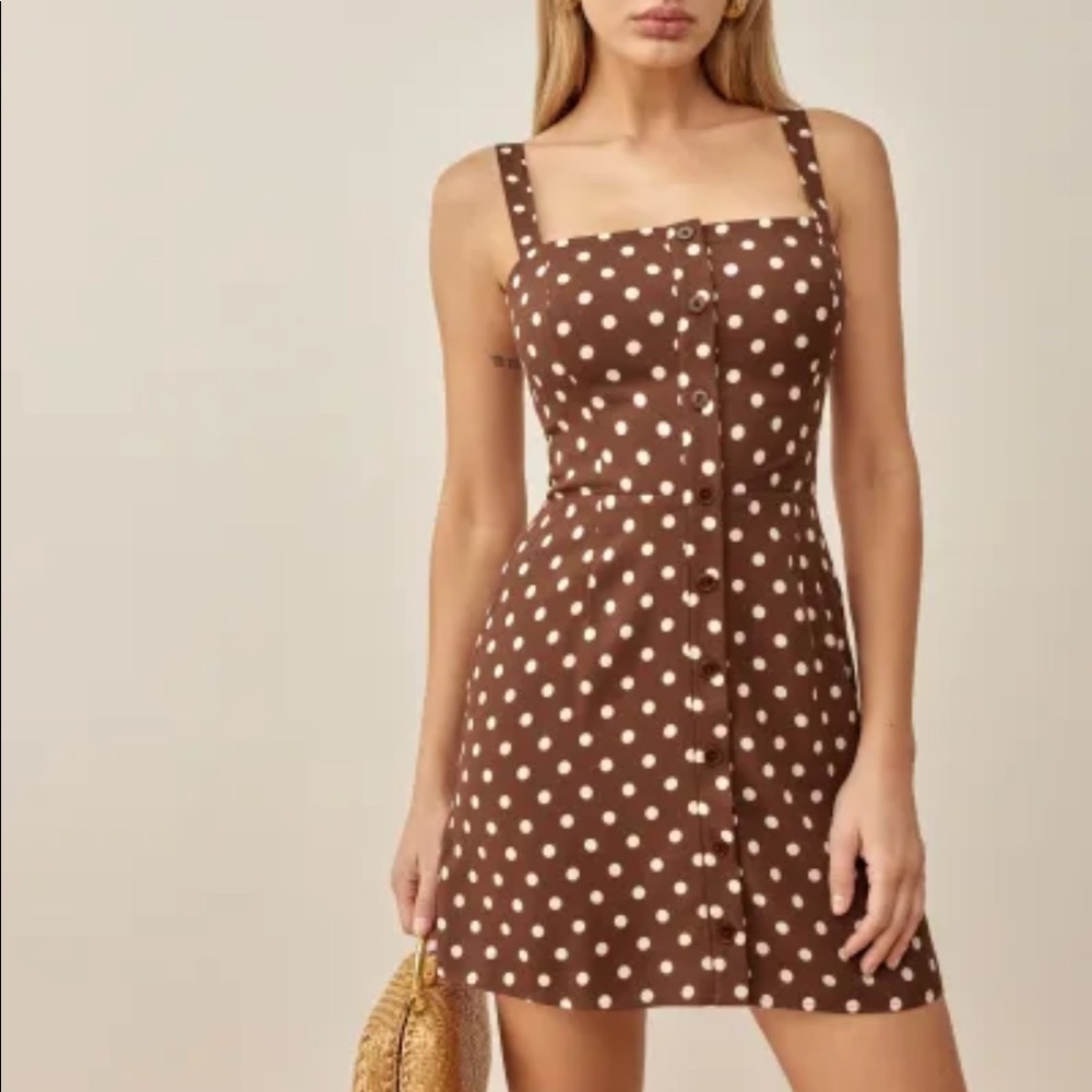 Reformation Antonella Mini Dress Brown Polka Dot NWT sz 2
